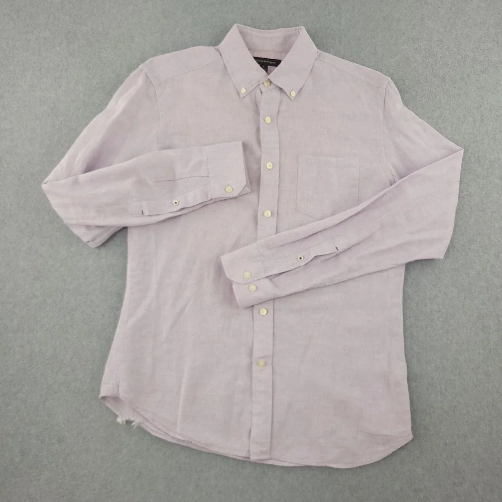 Banana Republic Shirt Mens S Purple Solid Long Sleeve Button Up Linen Cotton